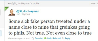 Illustration for article titled "Sick" Jon Heyman Impersonator Infuriates "Real" Jon Heyman With Greinke-To-Phillies Ruse